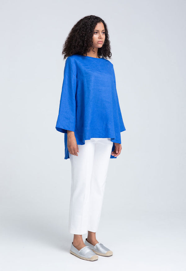 Choice High Low Tobac Blouse Cobalt