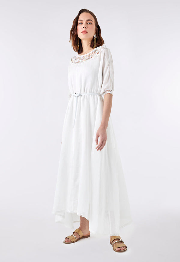 Choice Embroidered Neckline Maxi Dress Off White - Wardrobe Fashion