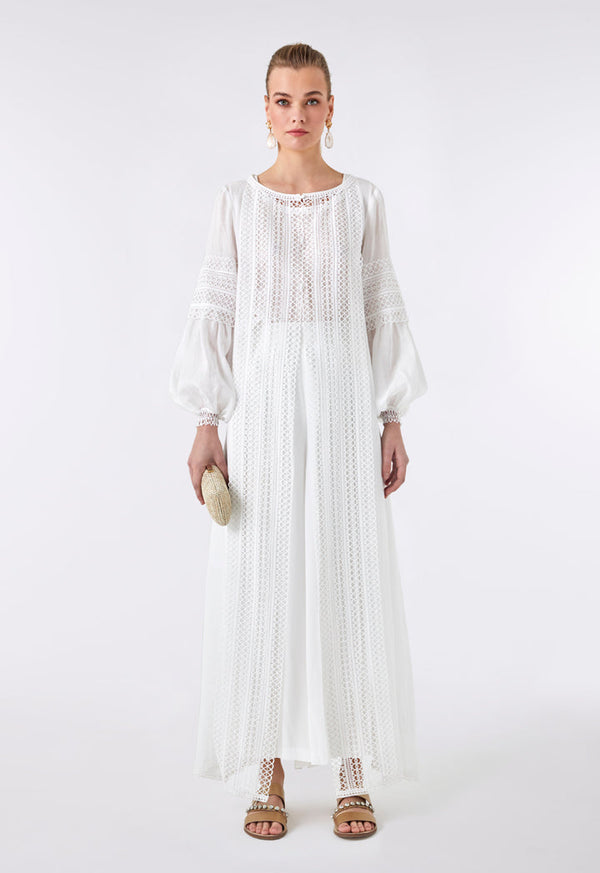 Choice Lace Embroidered Maxi Outerwear Off White - Wardrobe Fashion