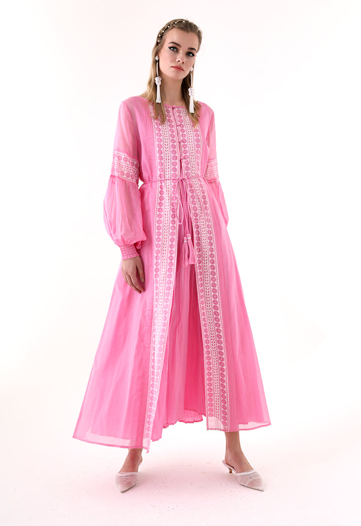 Choice Printed Beadwork Abaya Pink - Wardrobe Fashion