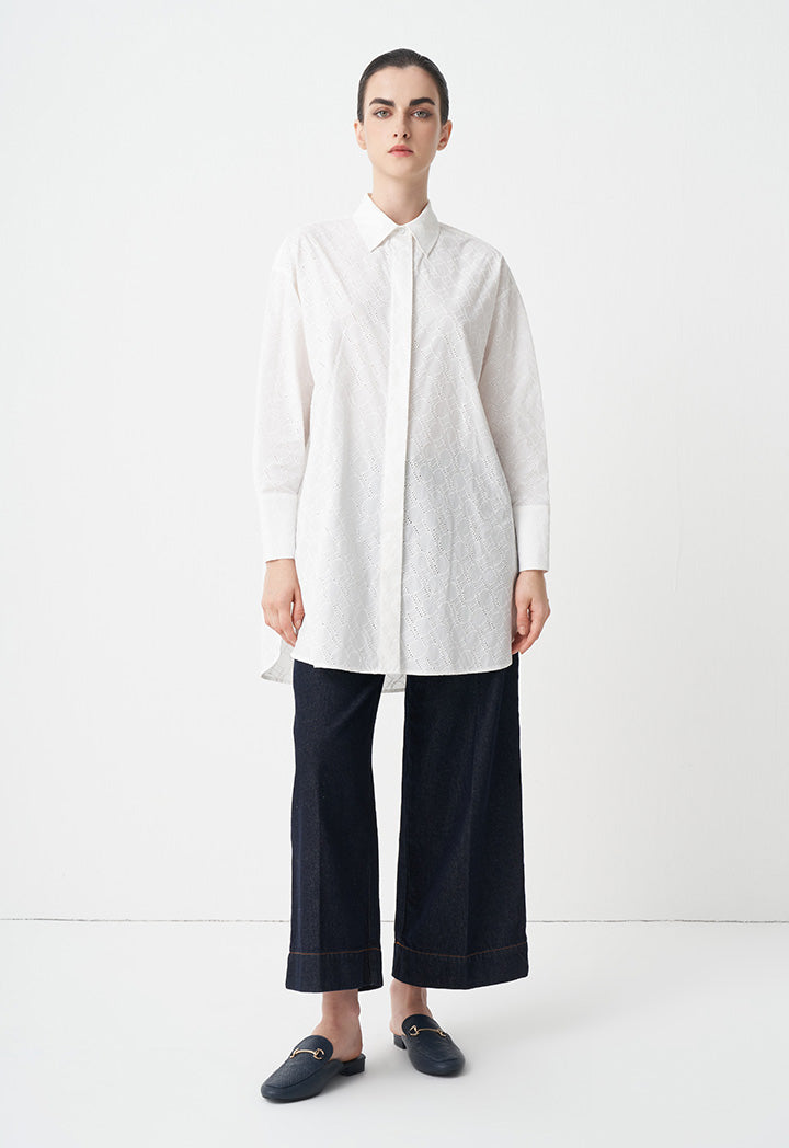 Choice Solid Monogram Schiffli Shirt  Off White