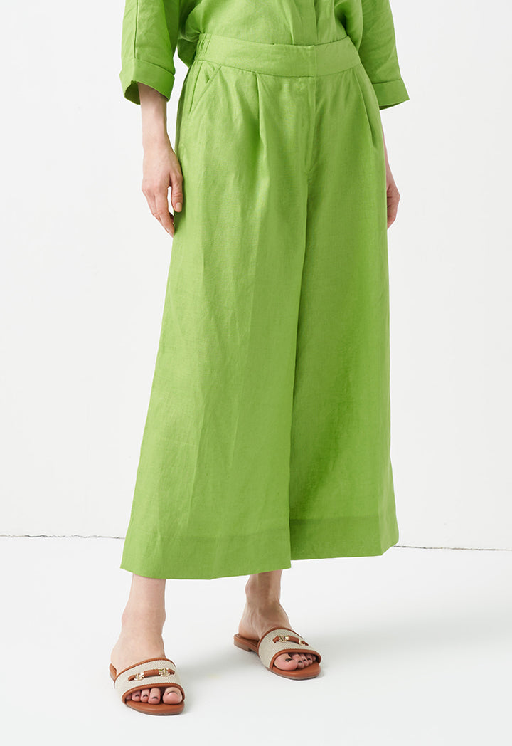 Choice Wide Leg Solid Trousers Green