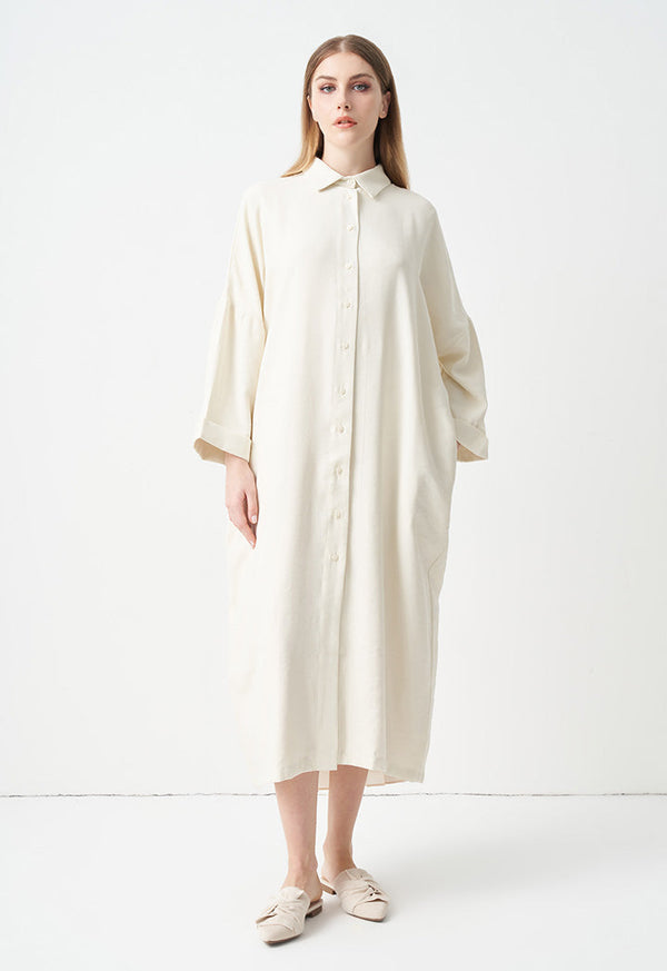 Choice Solid Maxi Shirt Dress Cream