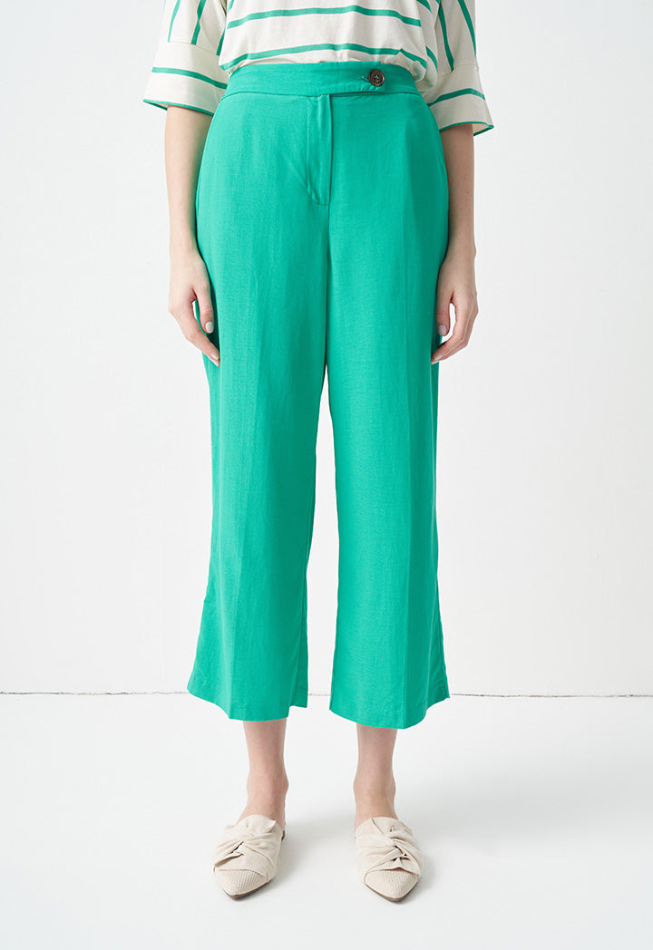 Choice Button Detail Wide Leg Trousers Green