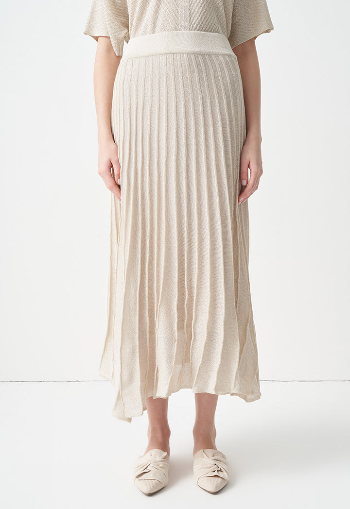 Choice Solid Pleated Midi Skirt Cream