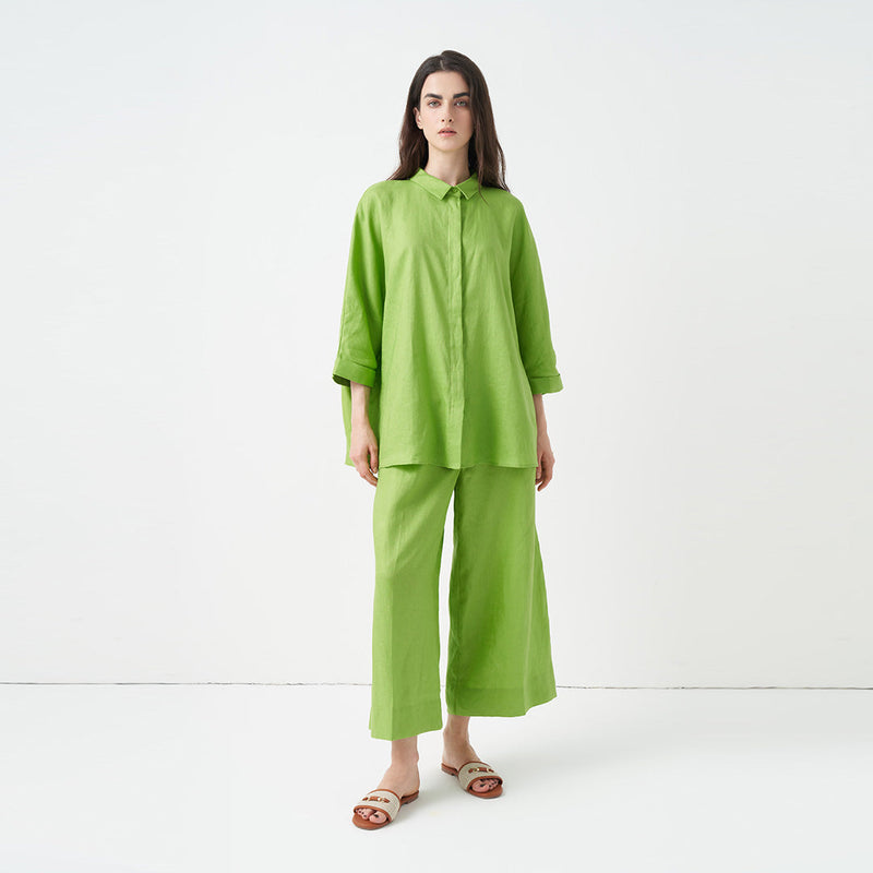 Choice Wide Leg Solid Trousers Green