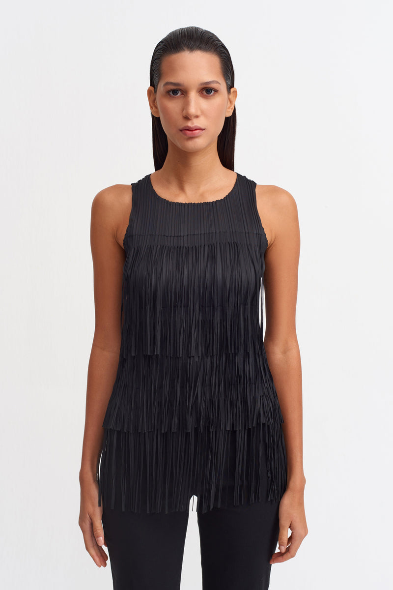 Nu Layered Fringe Blouse Black