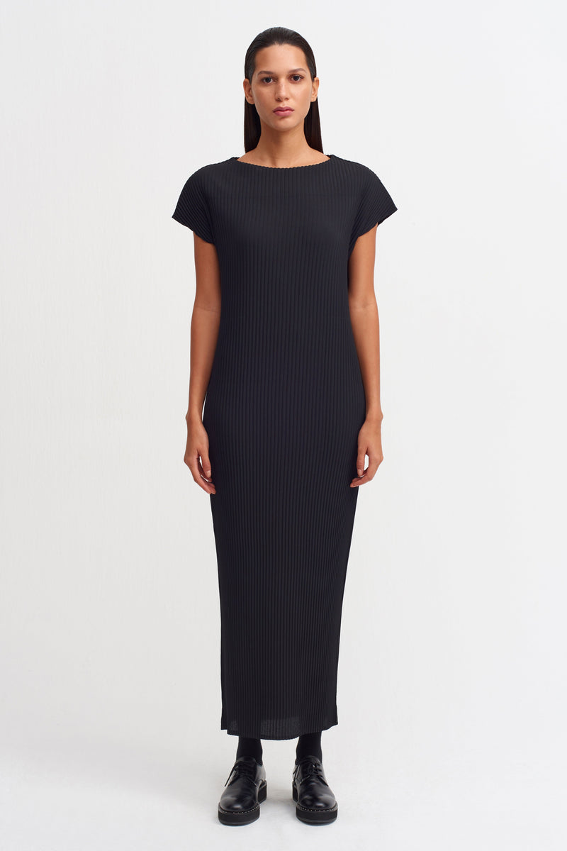 Nu Ribbed Detail Maxi Dress Black