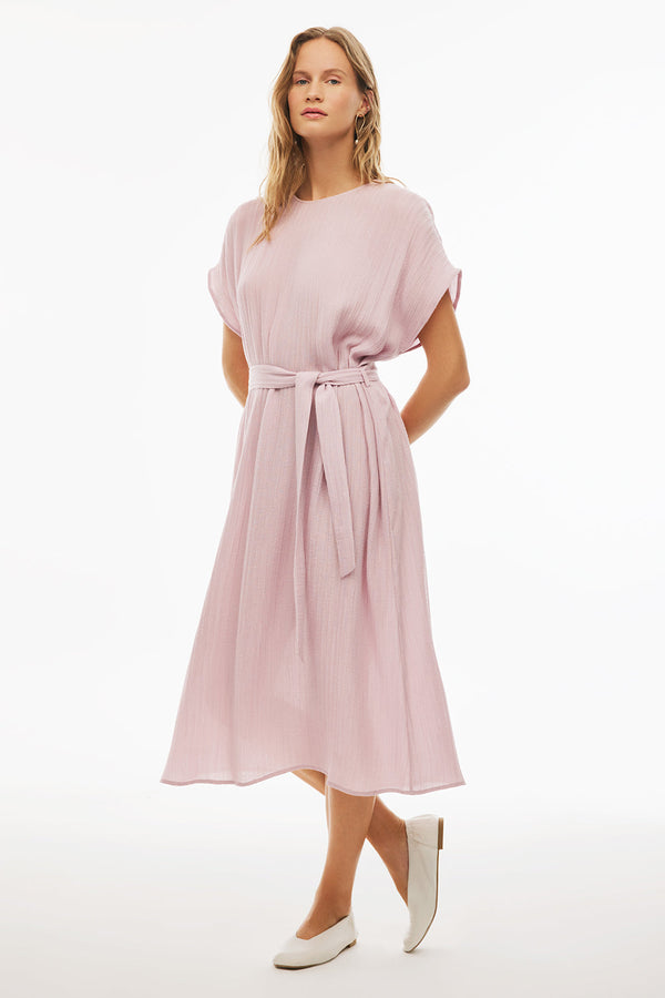 Perspective Round Neck Midi Dress Dusty Rose