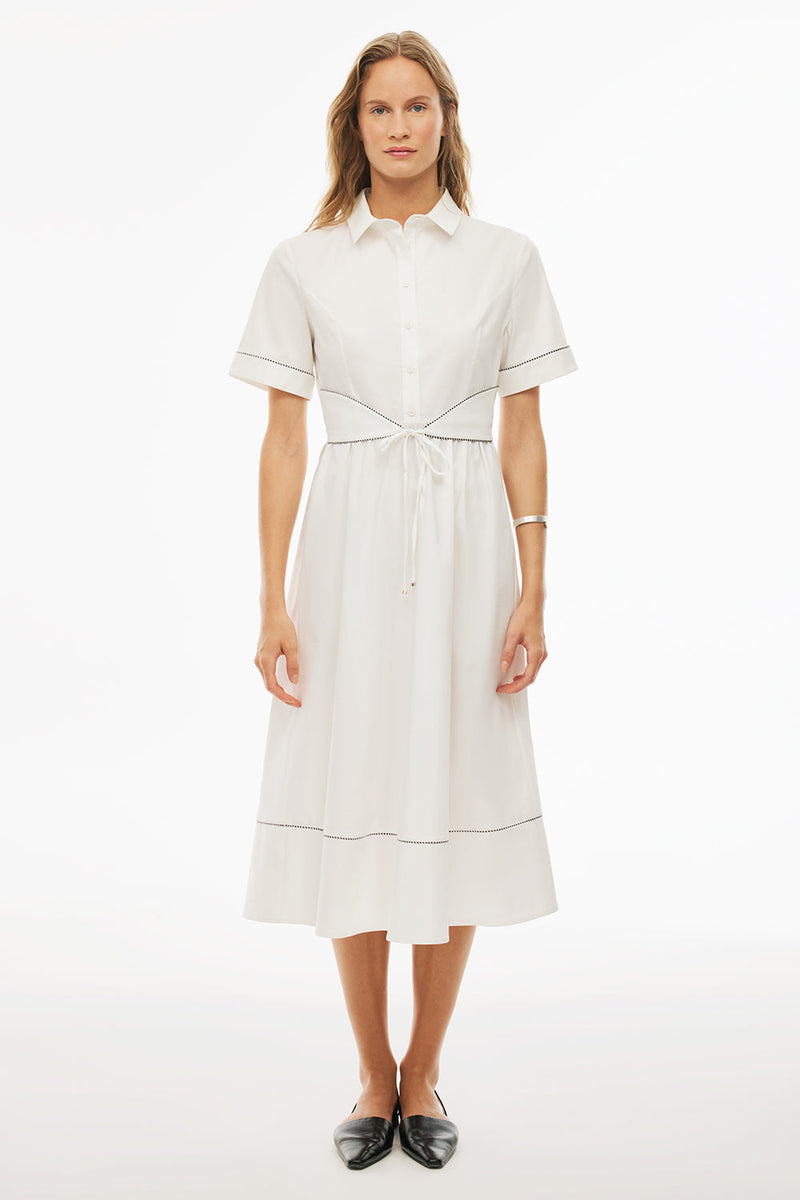 Perspective Shirt Collar A-Line Dress Ecru