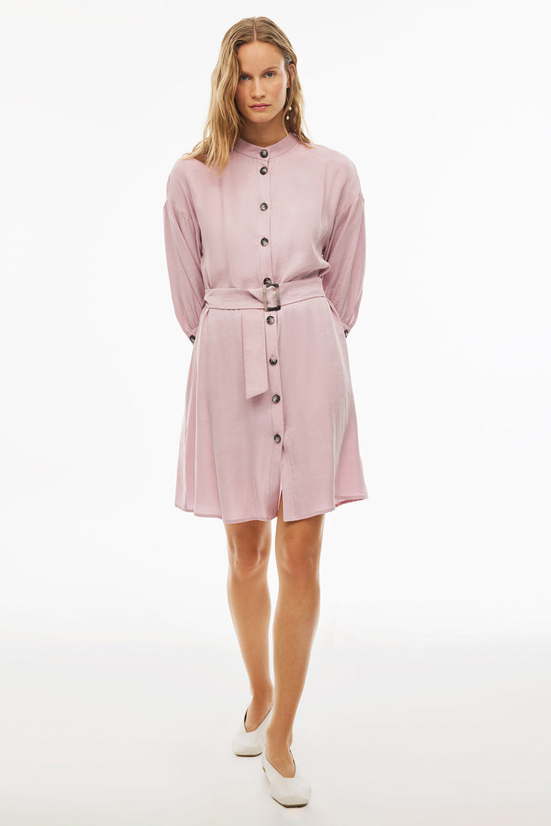 Perspective Mandarin Collar Above The Knee Dress Pink