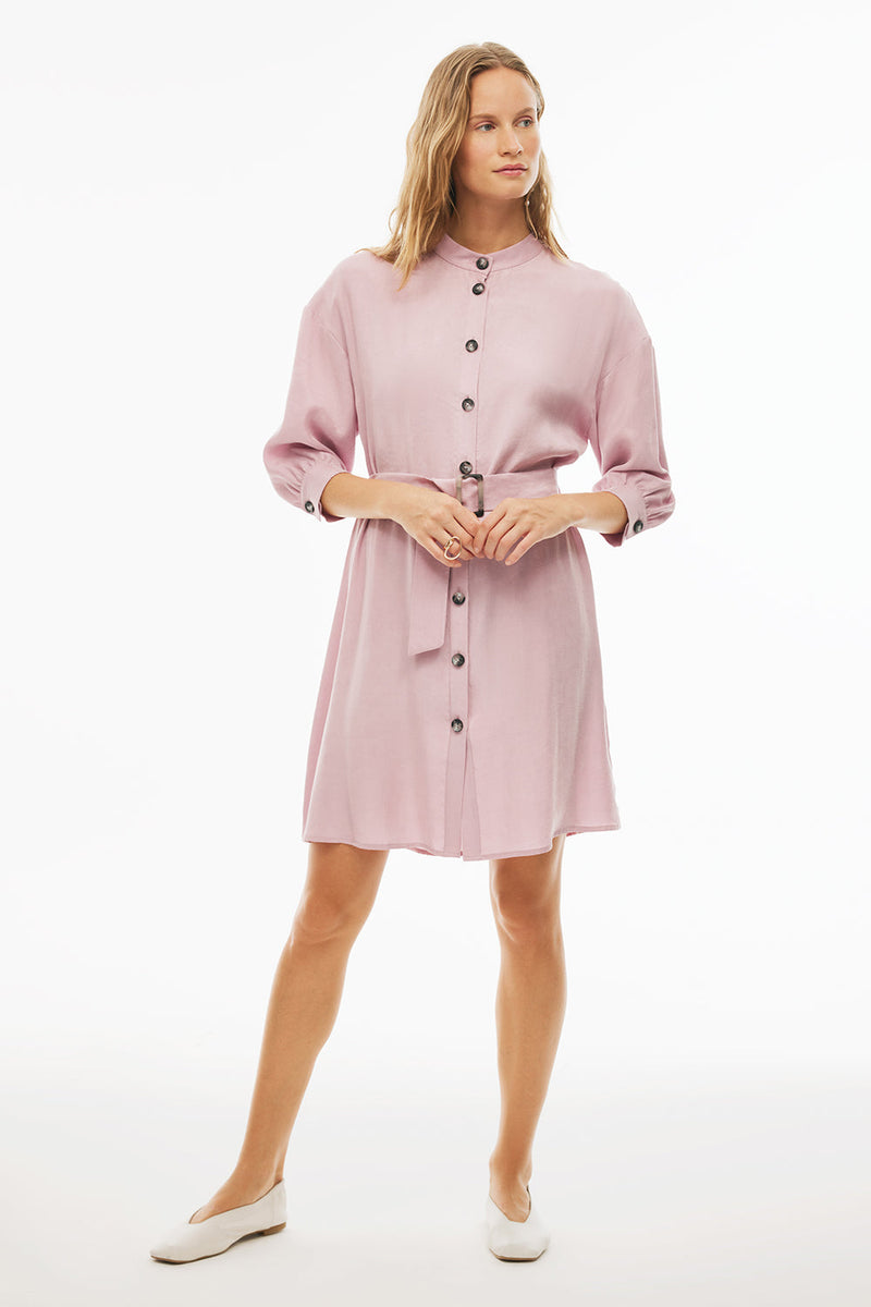 Perspective Mandarin Collar Above The Knee Dress Pink