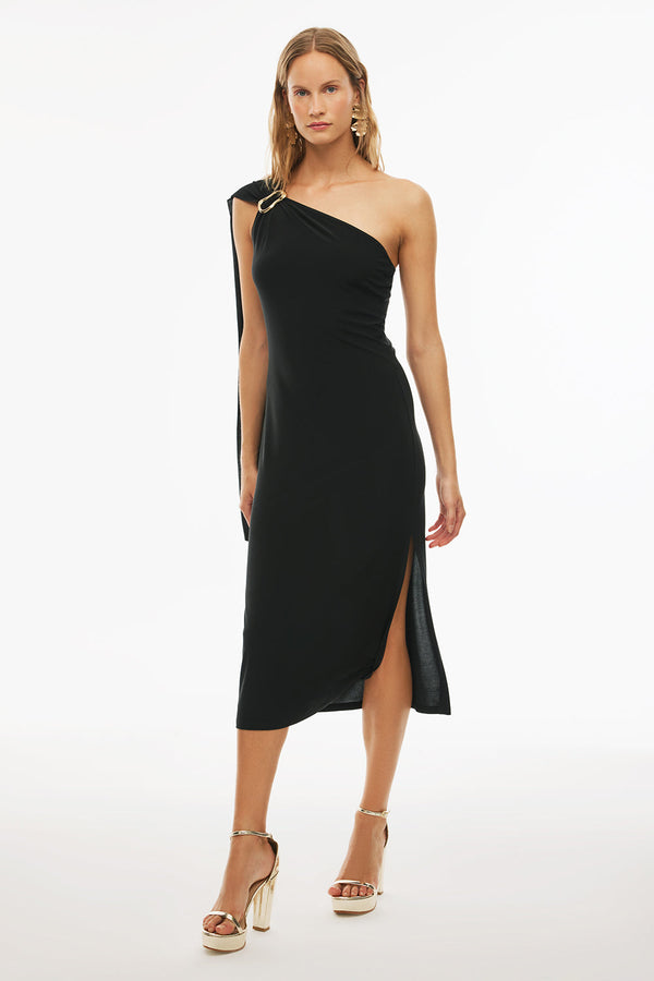 Perspective One Shoulder Midi Dress Black