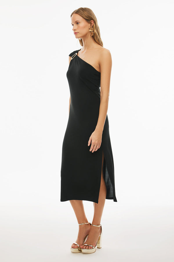 Perspective One Shoulder Midi Dress Black