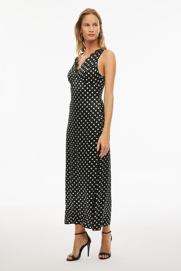 Perspective Round Neck Polka Dot Dress Black