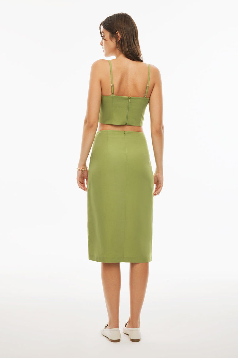 Perspective  Straight Cut Midi Skirt Light Green