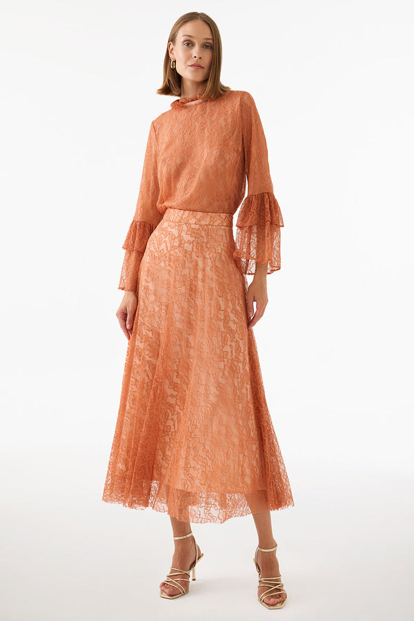 Perspective High Rise A-Line Long Skirt Salmon