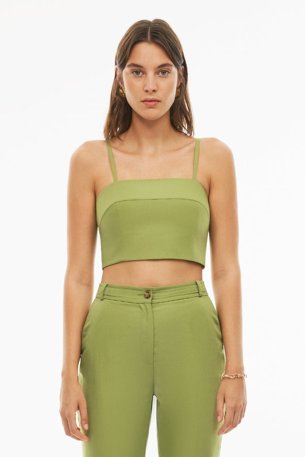 Perspective Shoulder Straps Blouse Light Green