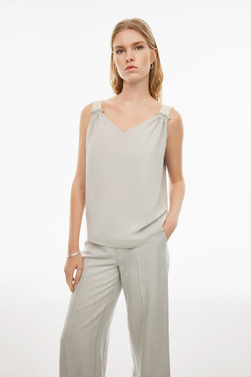 Perspective V-Neck Regular Length Blouse Grey