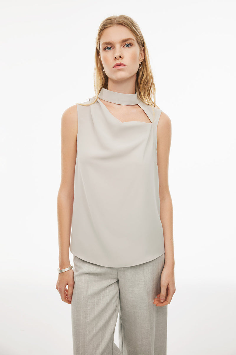 Perspective Stand-Up Collar Regular Length Blouse Grey