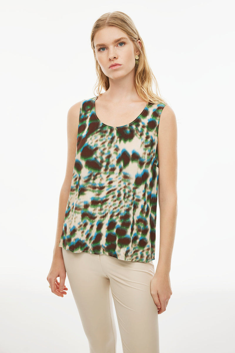 Perspective Round Neck Regular Abstract Blouse Multi Color