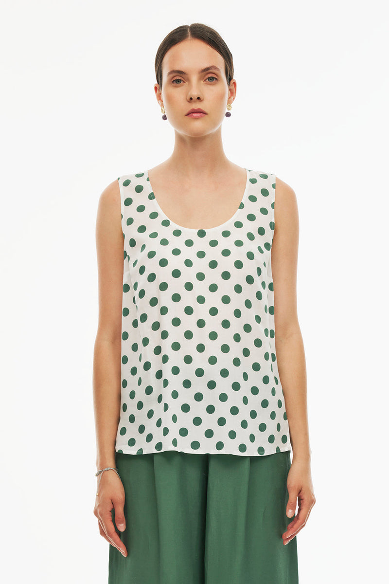 Perspective Round Neck Regular Polka Dot Blouse Ecru