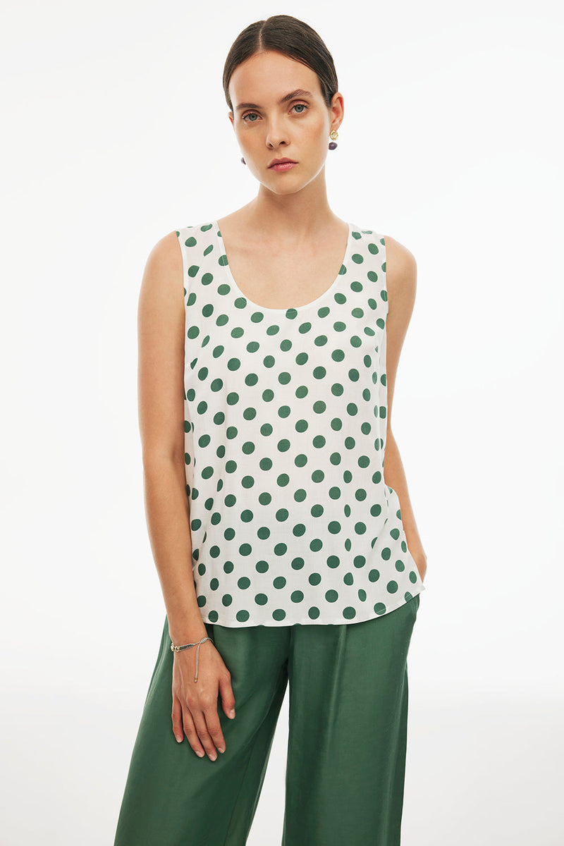 Perspective Round Neck Regular Polka Dot Blouse Ecru