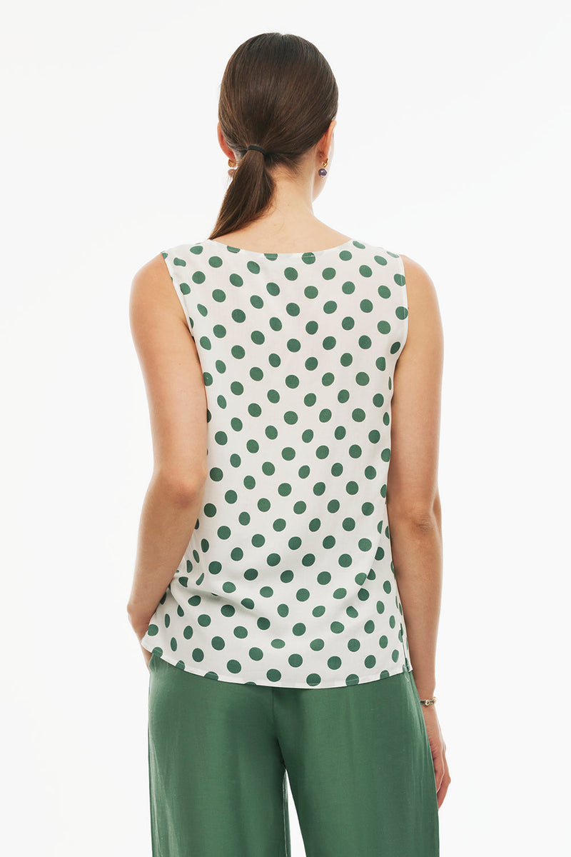 Perspective Round Neck Regular Polka Dot Blouse Ecru