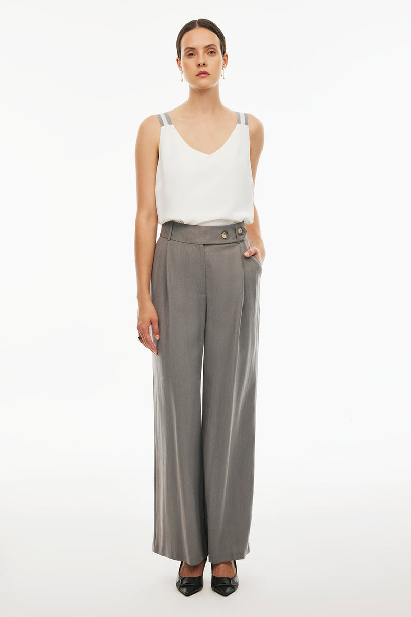 Perspective Wide Leg High Rise Tencel Pants Grey