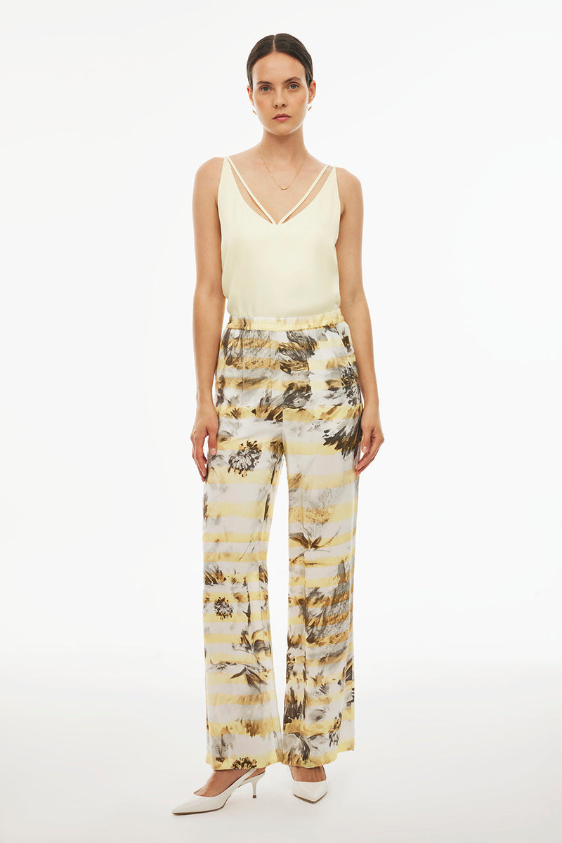 Perspective Trouser Pallazo Print Ecru