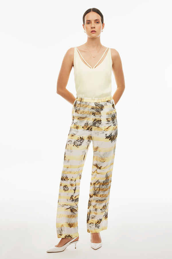 Perspective Trouser Pallazo Print Ecru