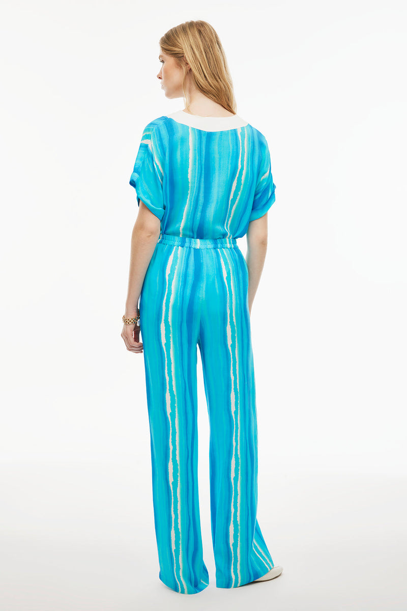 Perspective High Rise Wide Leg Striped Pants Turquse