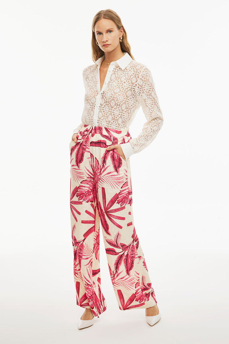 Perspective High Rise Floral Pants Fuchsia