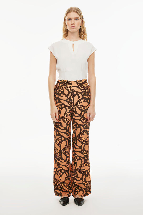 Perspective Wide Leg Abstract Mid Rise Pants Multi Color