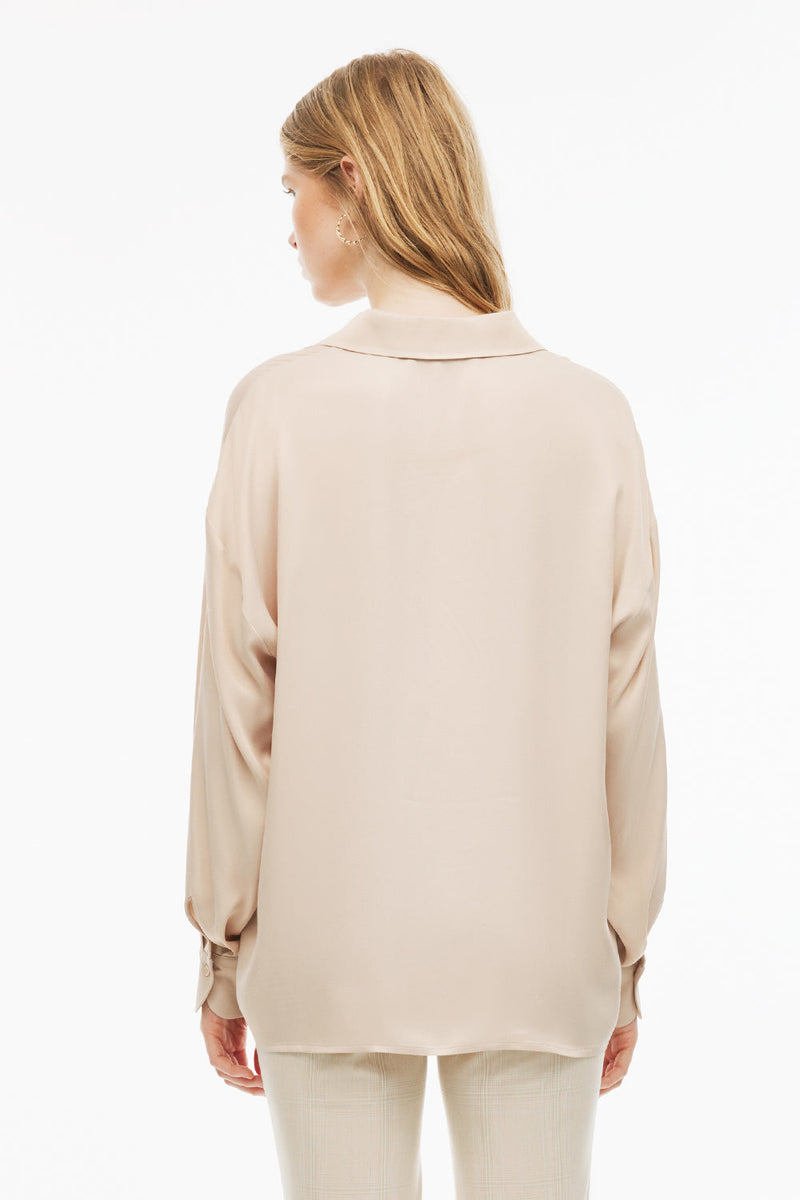 Perspective V-Neck Long Sleeve Shirt Beige