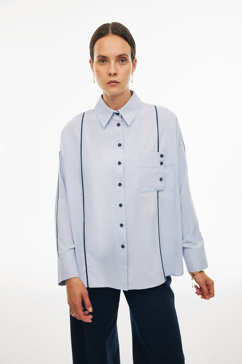 Perspective Long Sleeve Cotton Shirt Light Blue