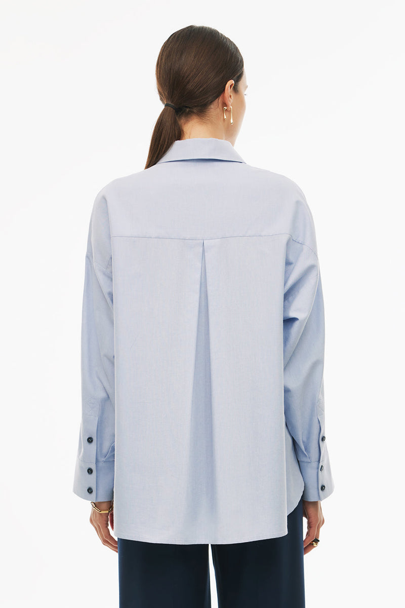 Perspective Long Sleeve Cotton Shirt Light Blue