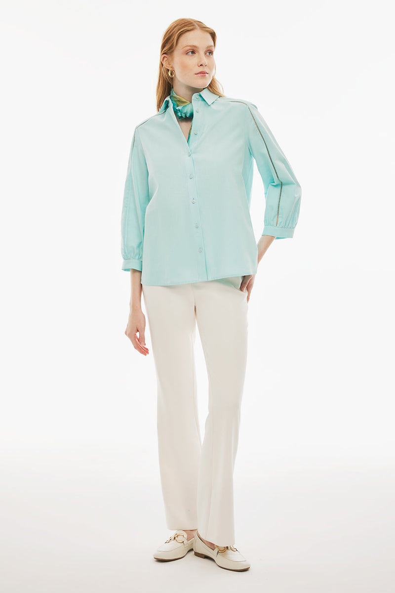 Perspective Three-Quarter Sleeve Cotton Shirt Mint