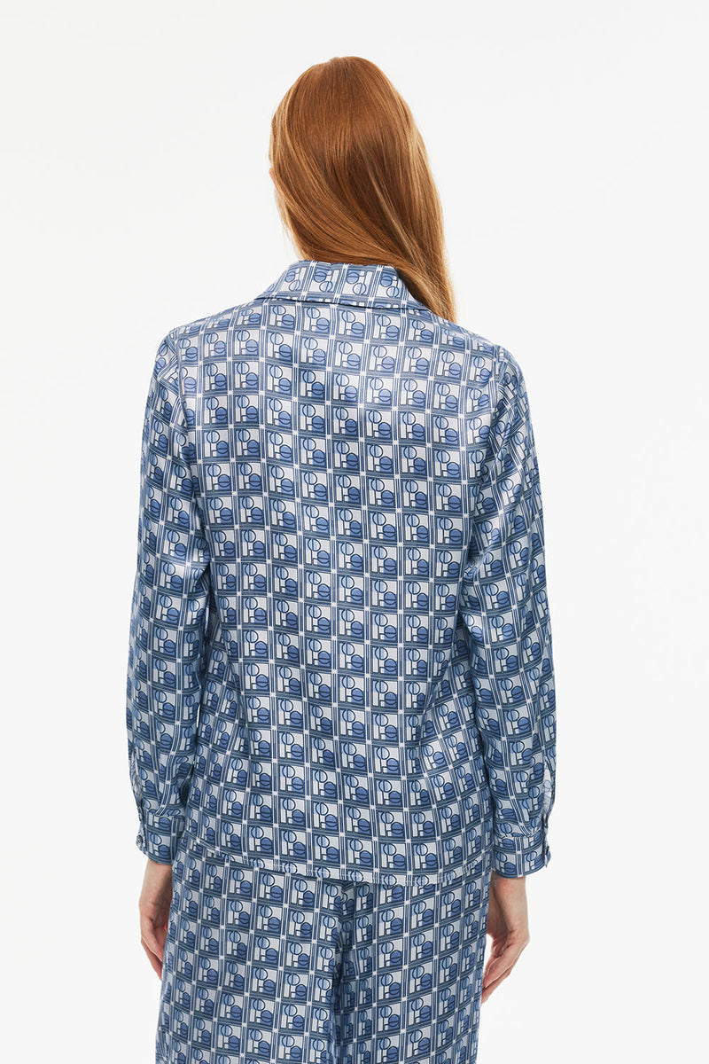 Perspective Long Sleeve Patterned Shirt Blue