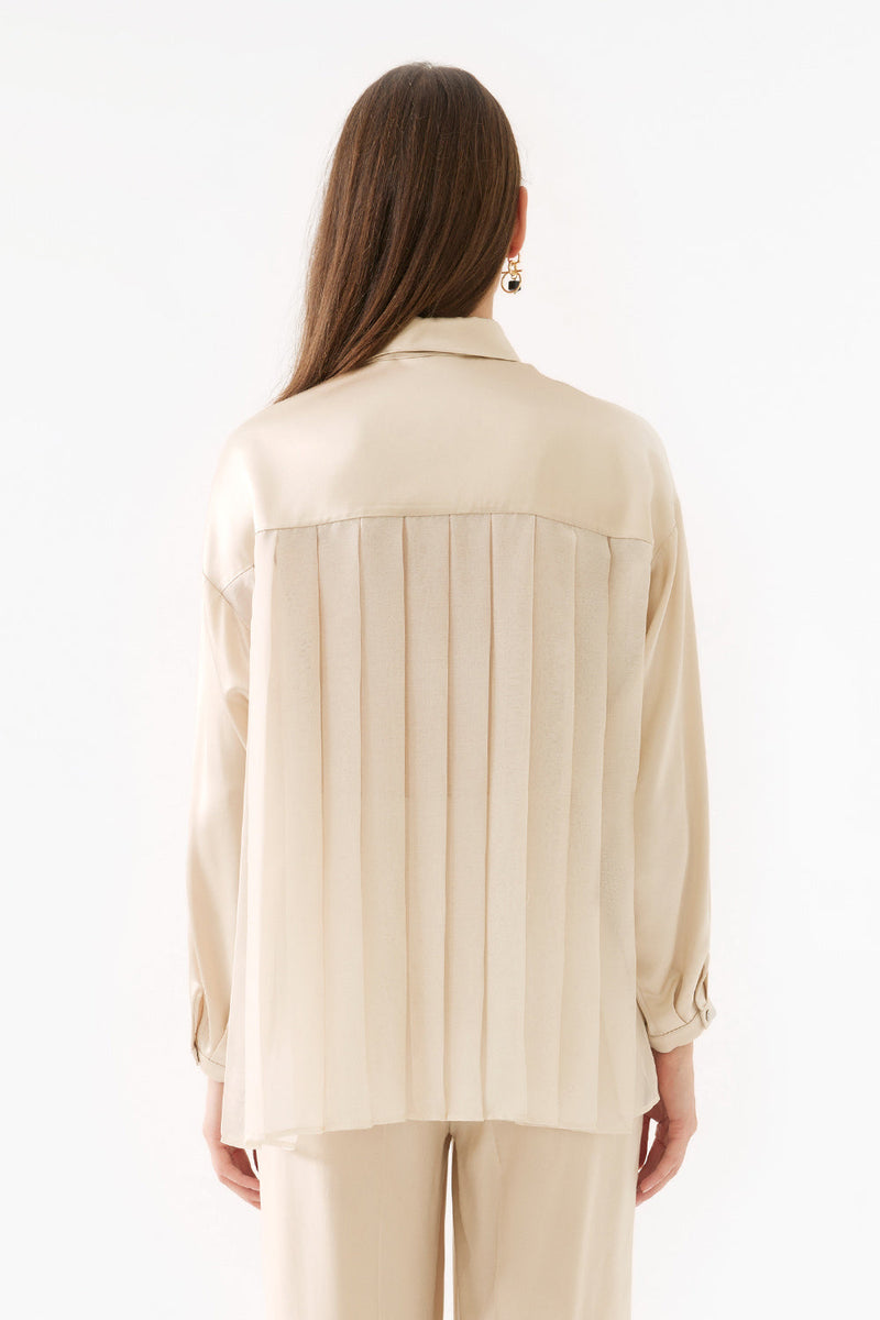 Perspective Drop Shoulder Long Sleeve Shirt Beige