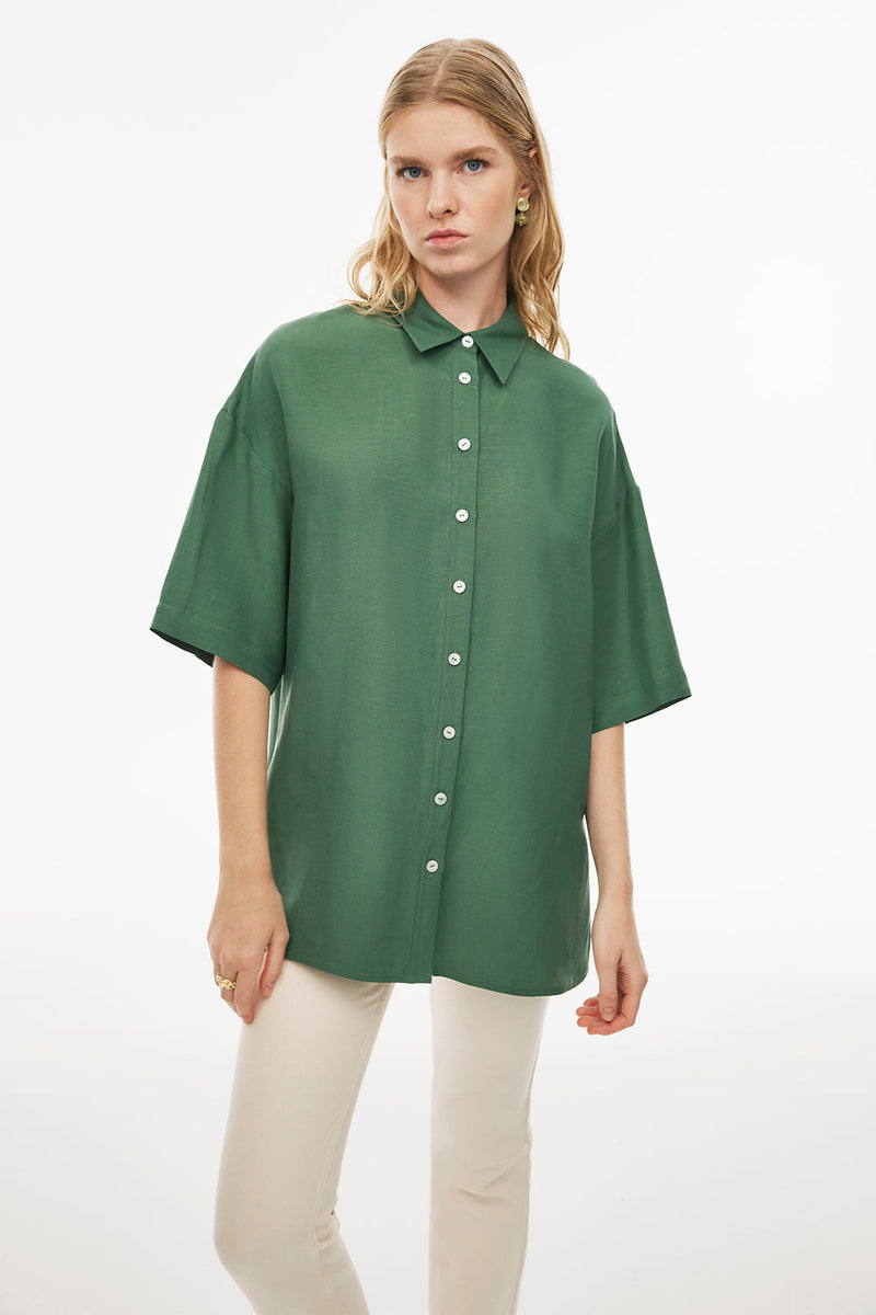 Perspective Short Sleeve Drop Shoulder Shirt Dark Green