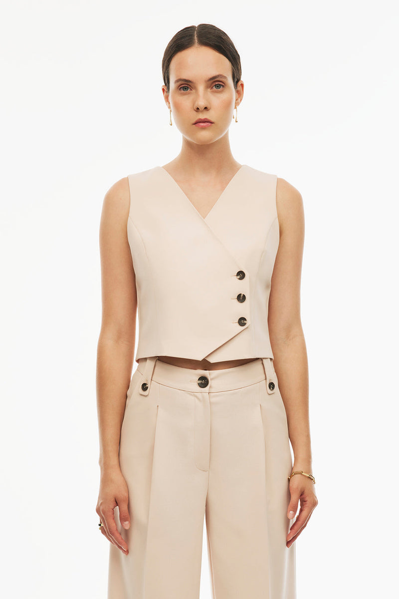 Perspective V-Neck Short Waistcoat Beige