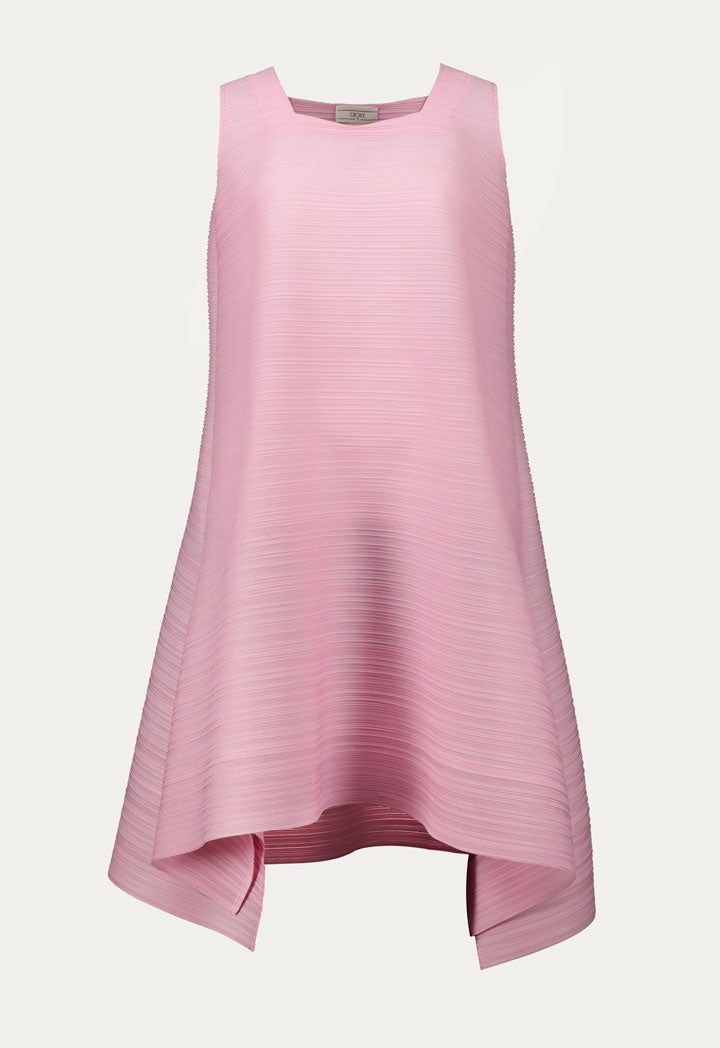 Choice Horizontal Pleated Pattern Dress Pink