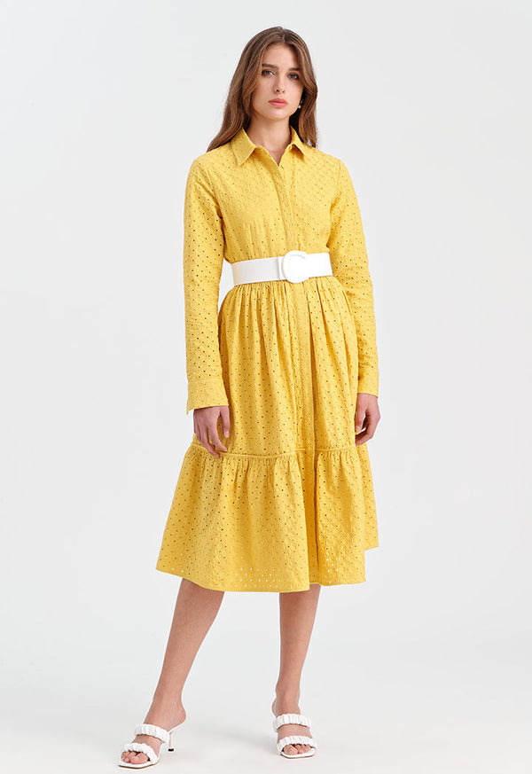 Choice Solid Schiffli Shirt Dress Yellow