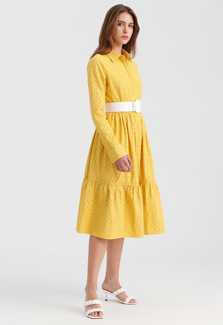 Choice Solid Schiffli Shirt Dress Yellow