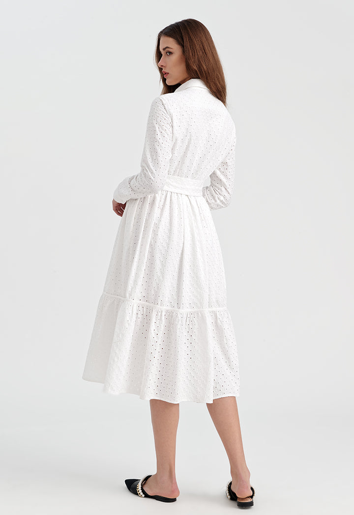 Choice Solid Schiffli Shirt Dress Off White