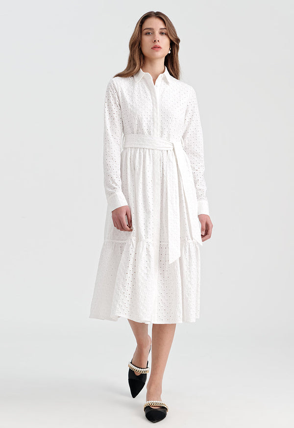 Choice Solid Schiffli Shirt Dress Off White