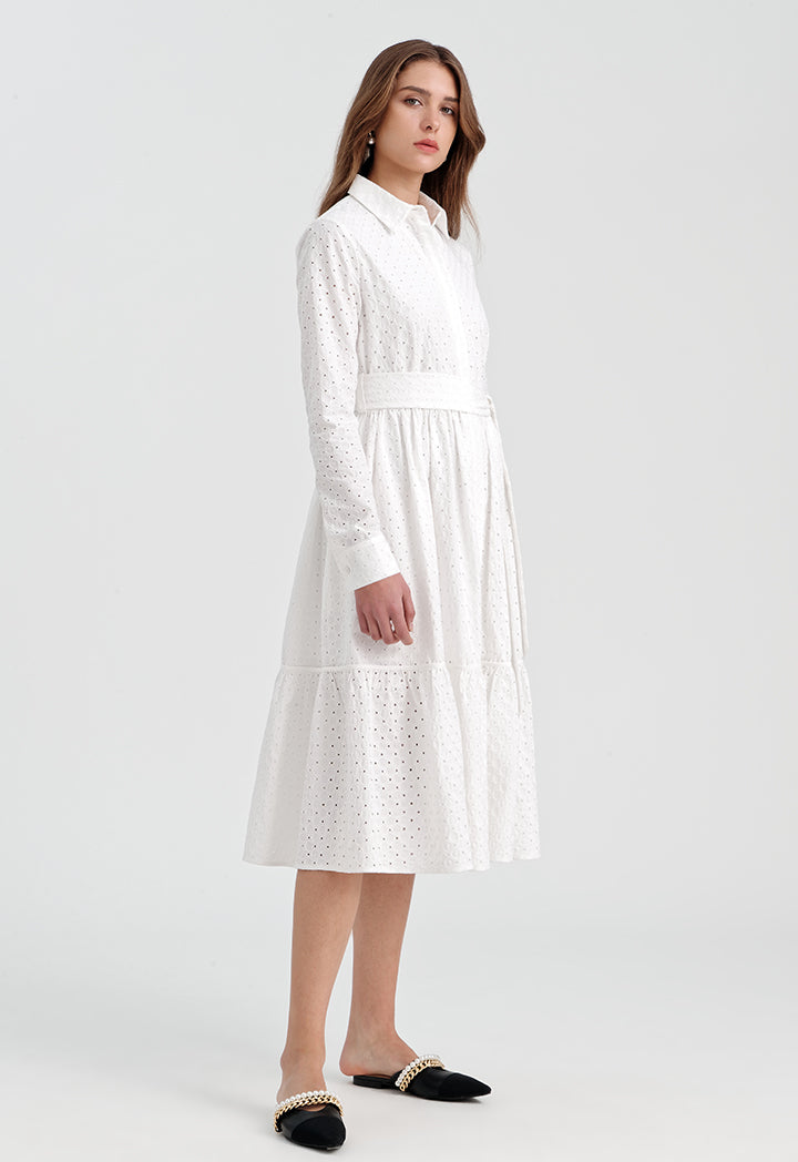 Choice Solid Schiffli Shirt Dress Off White