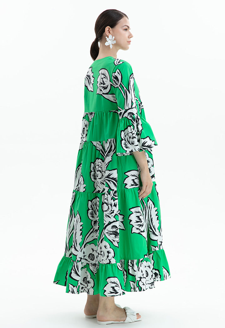 Choice All Over Print Tiered Maxi Dress Print