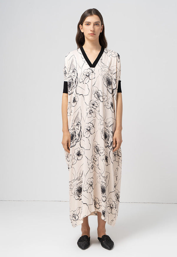 Choice Printed Oversized V-Neck Dress Print